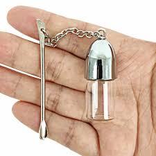 Secrete Glass Snuff Bottle With Metal Spoon Snorting Snorter Bullet Container Pill Case