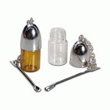 Secrete Glass Snuff Bottle With Metal Spoon Snorting Snorter Bullet Container Pill Case
