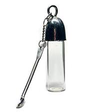 Secrete Glass Snuff Bottle With Metal Spoon Snorting Snorter Bullet Container Pill Case